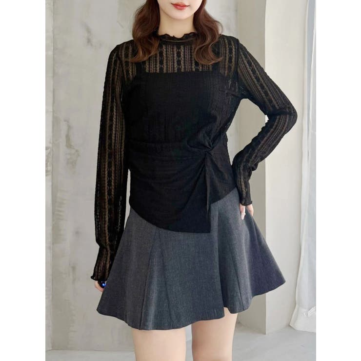 ブラック | カットレースアシメトップス | MERCURYDUO