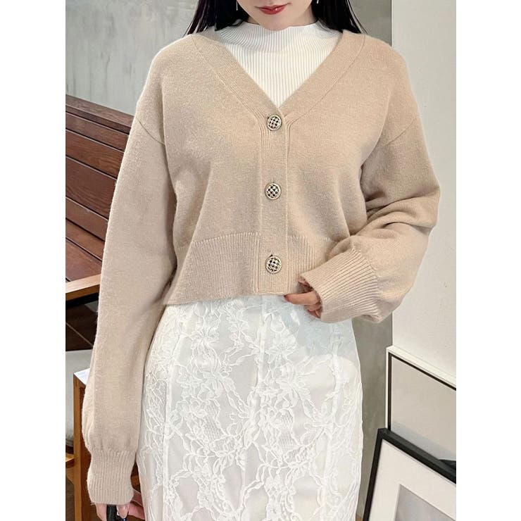 ベージュ | 金ボタンボリュームスリーブカーデ | MERCURYDUO