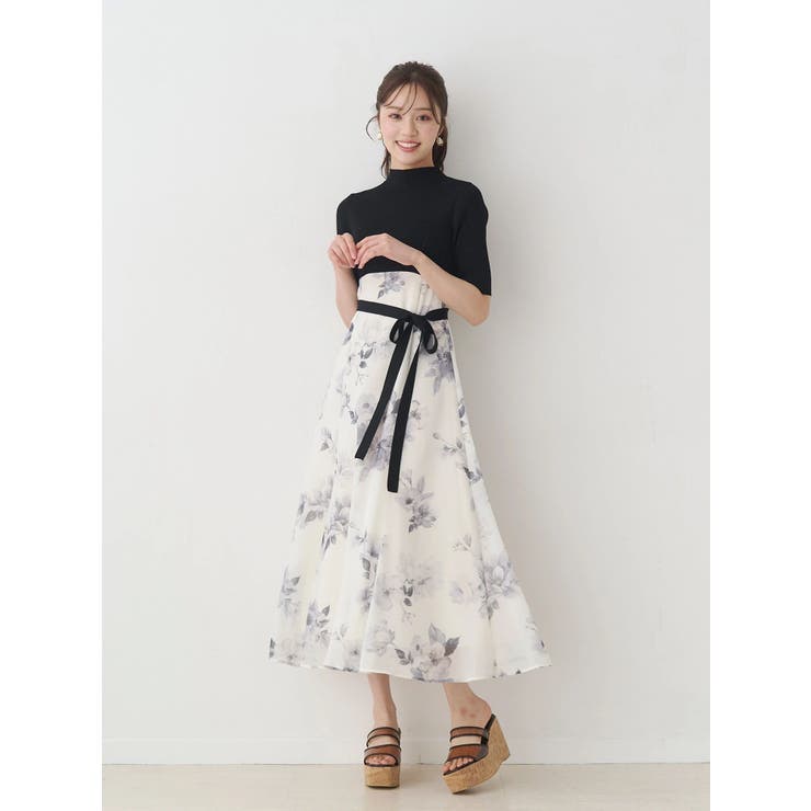 花柄ドッキングハーフスリーブワンピース | MERCURYDUO | 詳細画像1 