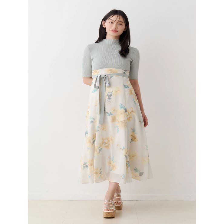 花柄ドッキングハーフスリーブワンピース | MERCURYDUO | 詳細画像3 