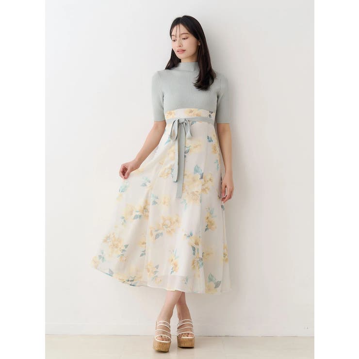 花柄ドッキングハーフスリーブワンピース | MERCURYDUO | 詳細画像4 