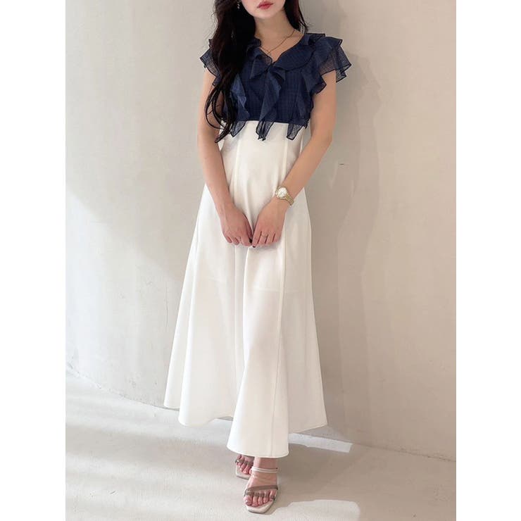 ネイビー | 2WAYラッフルブラウスドッキングワンピース | MERCURYDUO