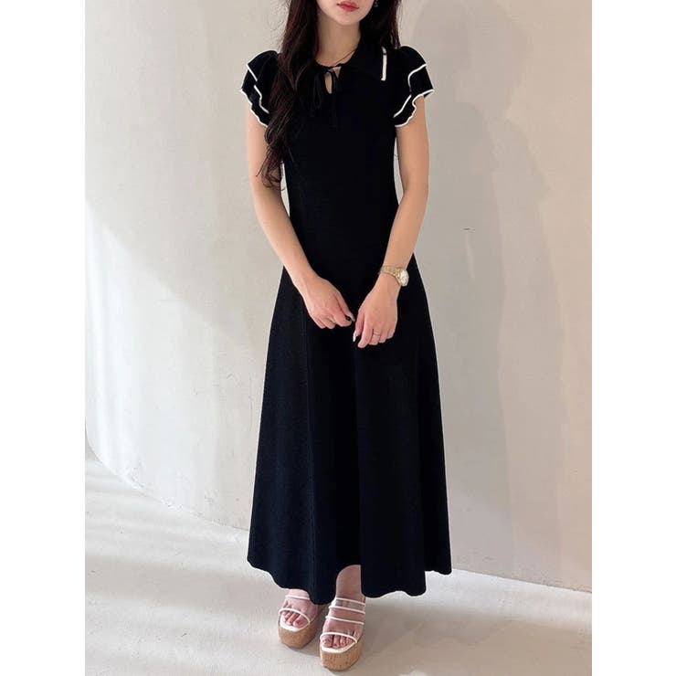 ポロ衿ラッフルニットワンピース | MERCURYDUO | 詳細画像1 