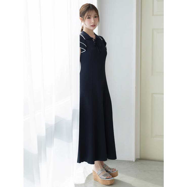 ポロ衿ラッフルニットワンピース | MERCURYDUO | 詳細画像3 