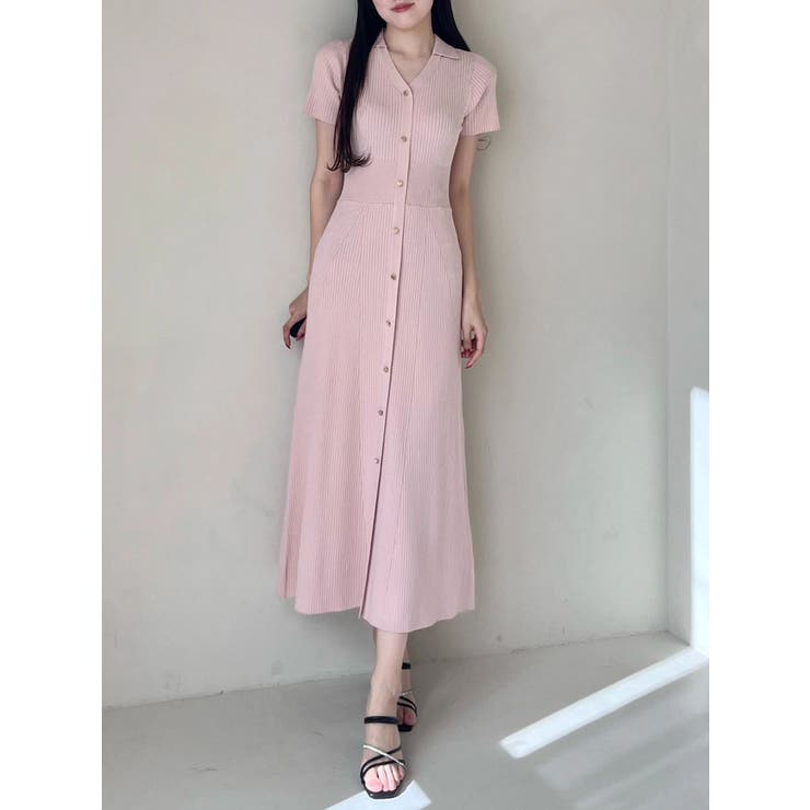 ピンク | ワイドリブスキッパーニットワンピース | MERCURYDUO