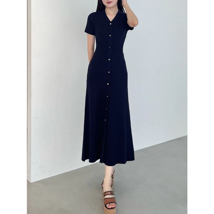 ネイビー | ワイドリブスキッパーニットワンピース | MERCURYDUO