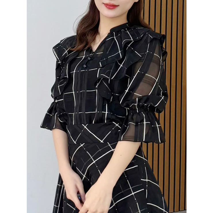 ブラック | 【セットアップ着用可】ラッフルシャツブラウス | MERCURYDUO