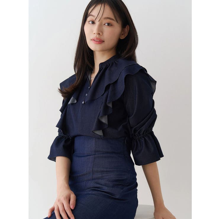 インディゴ | 【セットアップ着用可】ラッフルシャツブラウス | MERCURYDUO