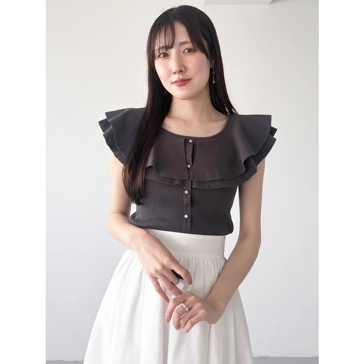編み変化ノースリーブラッフルコンパクトニット | MERCURYDUO | 詳細画像7 