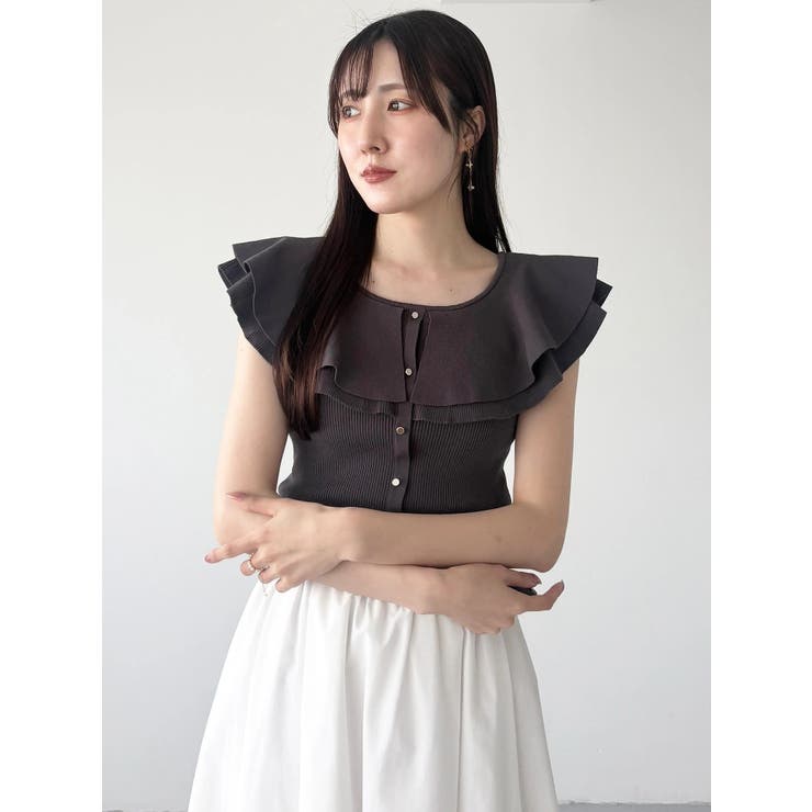編み変化ノースリーブラッフルコンパクトニット | MERCURYDUO | 詳細画像8 