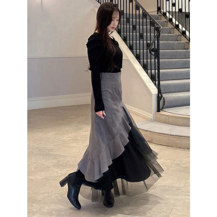 フェイクスェード異素材使いラッフルティアードスカート | MERCURYDUO | 詳細画像12 