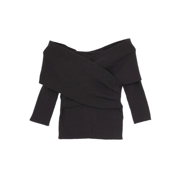 MURUA【新品】スプレッドフラワーカシュクールTOPS/ BLK オフショル カシュクールオフショルTOPS[品番：MKSW0001323]｜MURUA