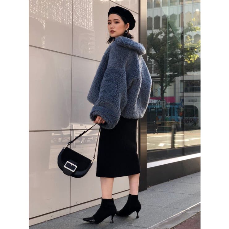 MURUA　ボアジャケット　ブラック MURUA ボアスリーブフェイクムートン（ブラック） -ファッション通販