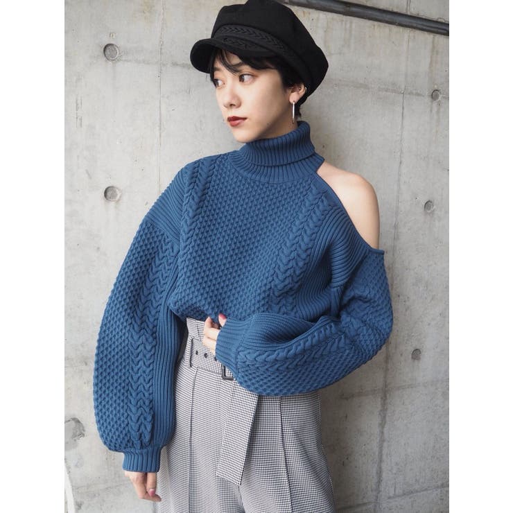 ＼半額SALE／ オープンショルダーケーブルニット[品番：MKSW0011169]｜MURUA トップス