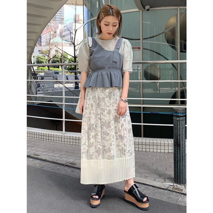 MURUA 〇アシメニットコンビブラウス ブルー -ファッション通販