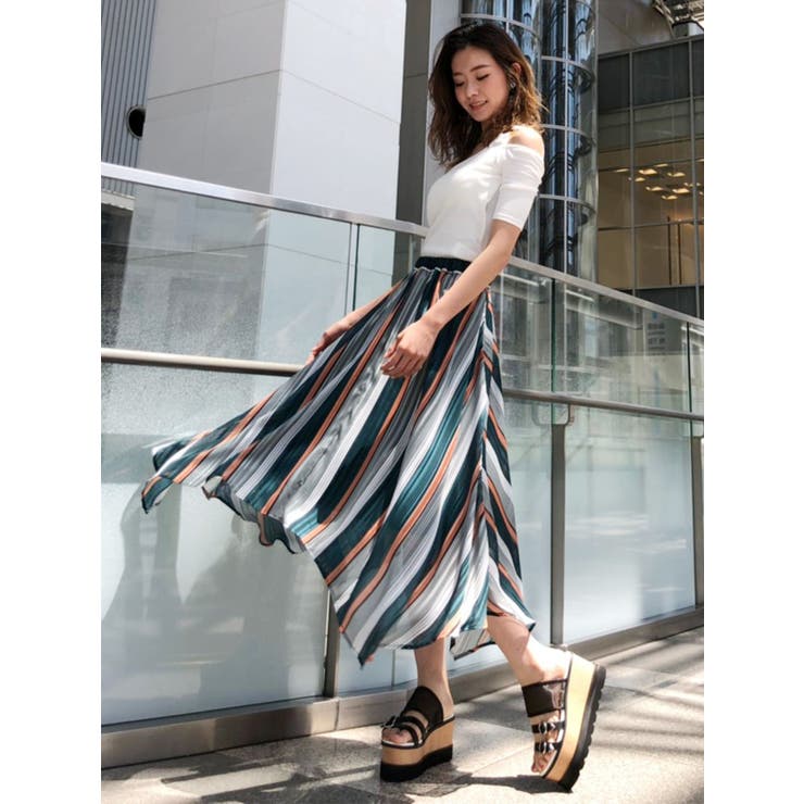 ラメストライプフレアスカート[品番：MKSW0013860]｜MURUA