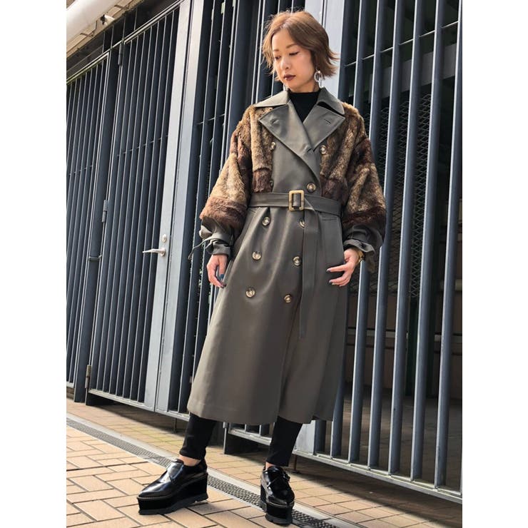 MURUA ロングダブルトレンチ（ブラック） -靴＆ファッション通販