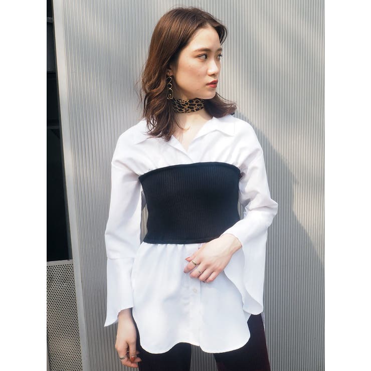 【再入荷！】 ニットコルセット付きロングシャツ[品番：MKSW0021956]｜MURUA トップス