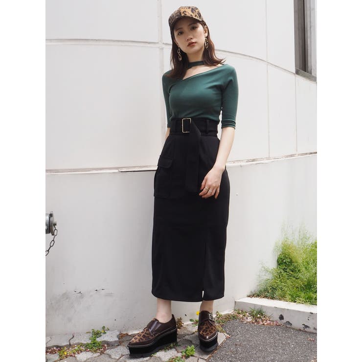 （sale)アレキサンダーM ブラックのリブペンシルスカート SALE 【ayane】リブペンシルスカート 【カーキ#16 (36サイズ