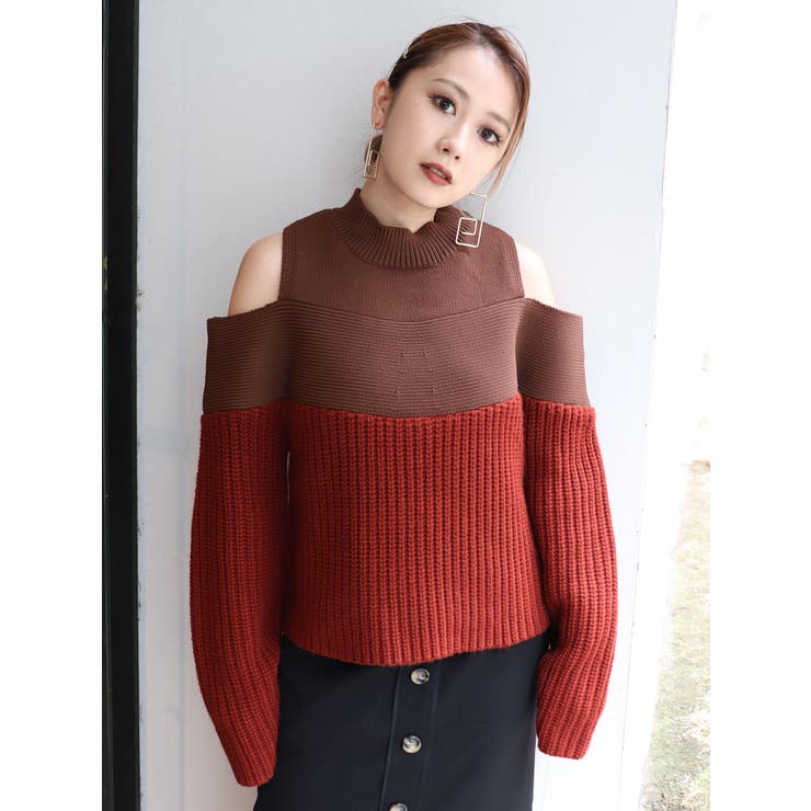 カットショルダーバイカラーニット[品番：MKSW0022419]｜MURUA