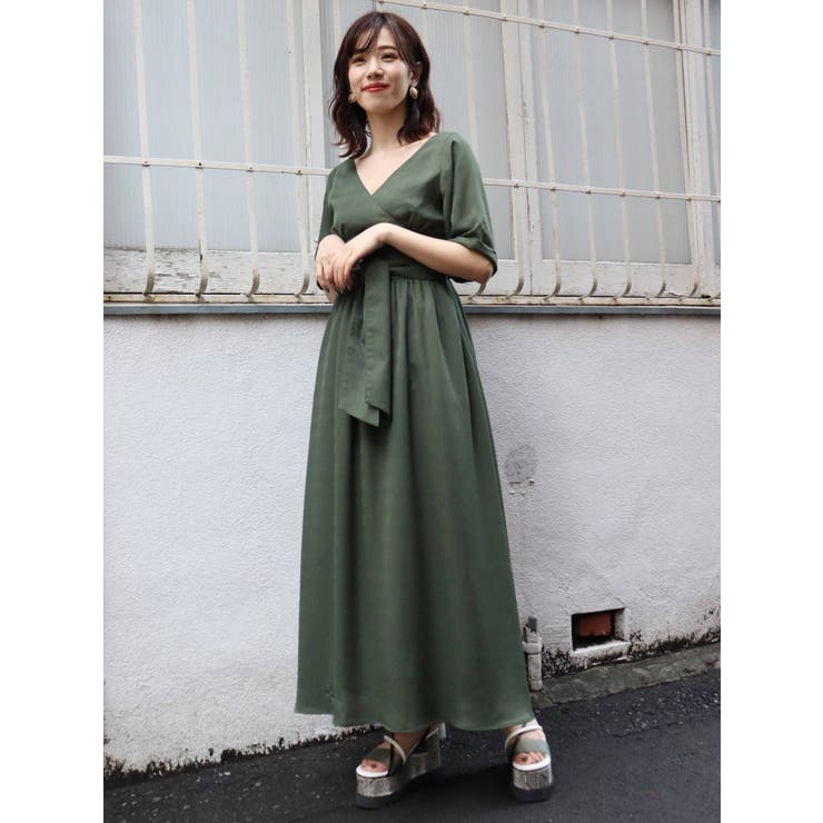 ワイドベルトカシュクールワンピース[品番：MKSW0029911]｜MURUA