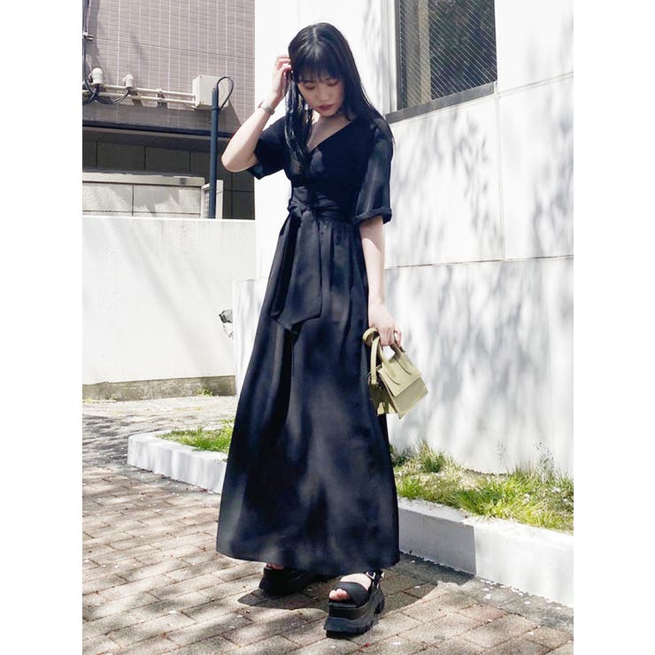 ワイドベルトカシュクールワンピース[品番：MKSW0029911]｜MURUA  