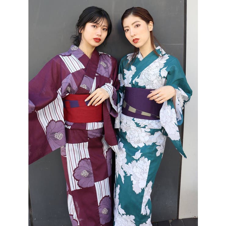 紫×市松×紅葉×牡丹 京都呉服店高級浴衣♡ 紫×市松×紅葉×牡丹 京都呉服店高級浴衣♡ 紫×市松
