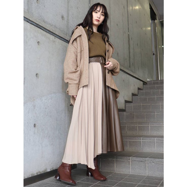 シンセティックレザープリーツスカート[品番：MKSW0031081