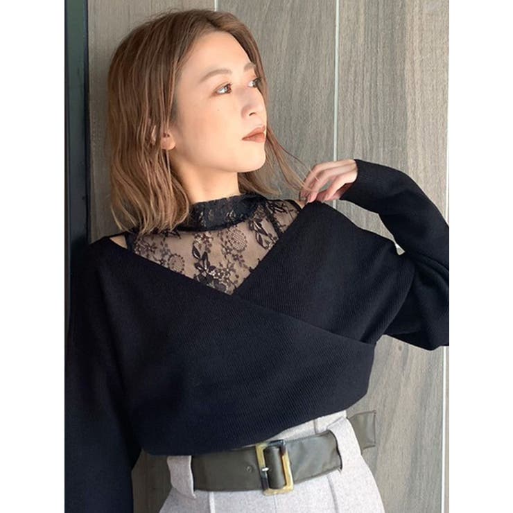 レースタートルカシュクールニット[品番：MKSW0033873]｜MURUA