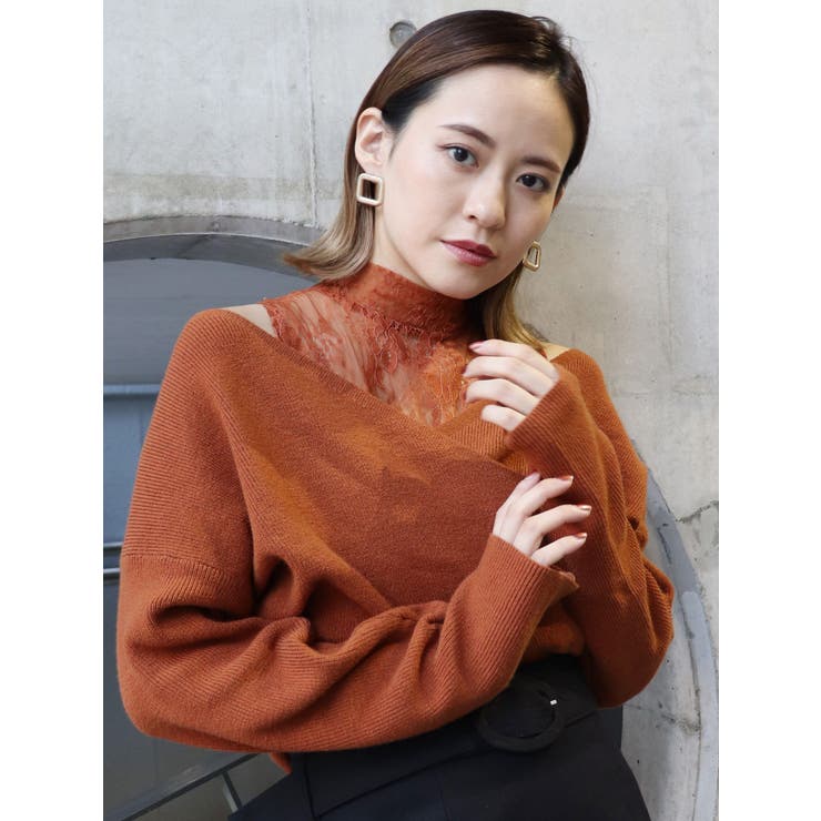 レースタートルカシュクールニット[品番：MKSW0033873]｜MURUA