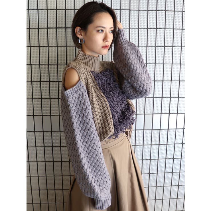 スイッチパターンオフショルニット[品番：MKSW0033940]｜MURUA