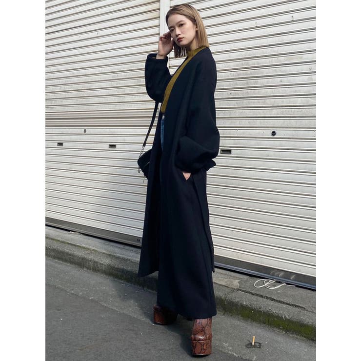 IENA ノーカラーウールコート ブラウン系グレー IENA ノーカラー