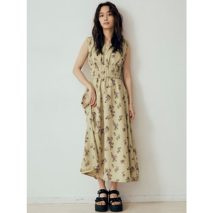 ONLINE限定】ブラーフラワーロングワンピース[品番：MKSW0036638