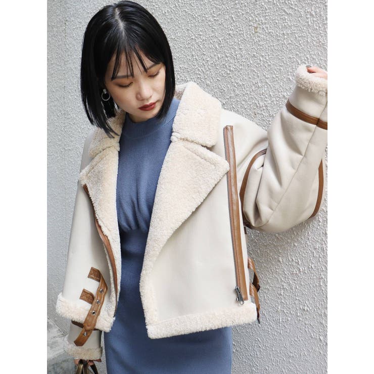 ONLINE限定】ベルトフェイクムートンブルゾン[品番:MKSW0040845 ONLINE限定】ベルトフェイクムートンブルゾン[品番:MKSW0040845