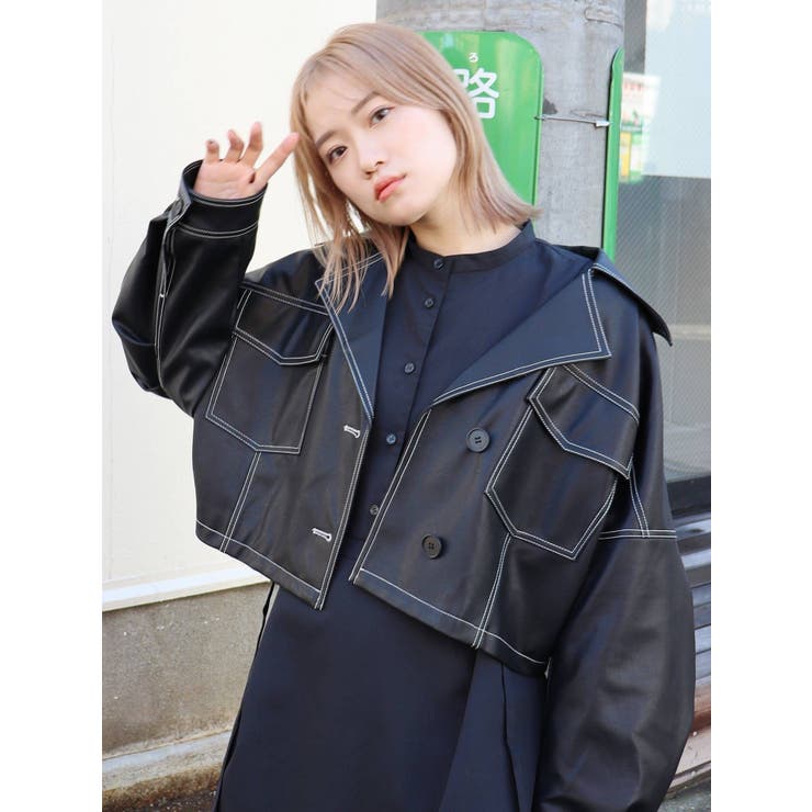 【値下げ可】MURUAレザーショートジャケット フェイクファー付き MURUA（ムルーア）の「フェイクレザーショートジャケット