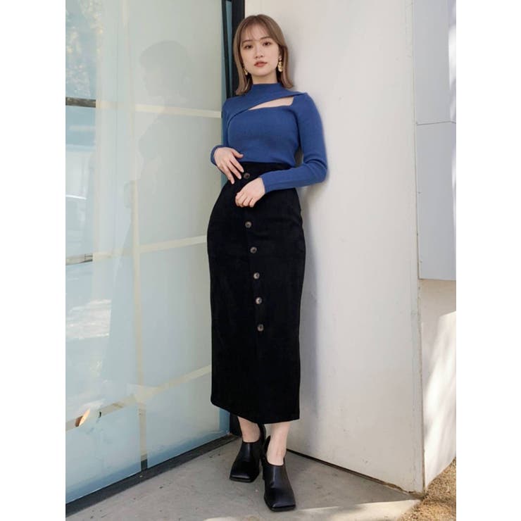 【売れました】MURUA(ムルーア)変形blackトップス 変形ネックニット[品番：MKSW0041336]｜MURUA（ムルーア）の