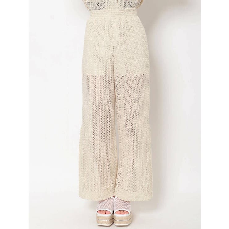 美品 ハグオーワー クロスアンドクロス リブニットパンツ オフホワイト系スリット 美品 ハグオーワー クロスアンドクロス リブニットパンツ オフ