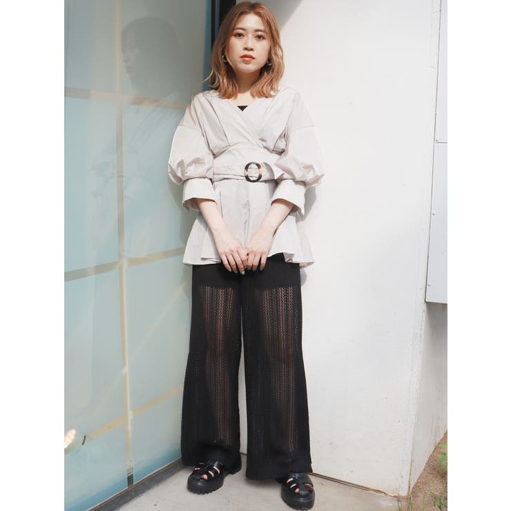 美品 ハグオーワー クロスアンドクロス リブニットパンツ オフホワイト系スリット 410876690.jpg?1525831768