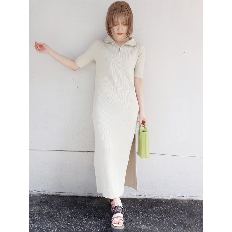 ハーフジップスリットワンピース[品番：MKSW0045214]｜MURUA（ムルーア