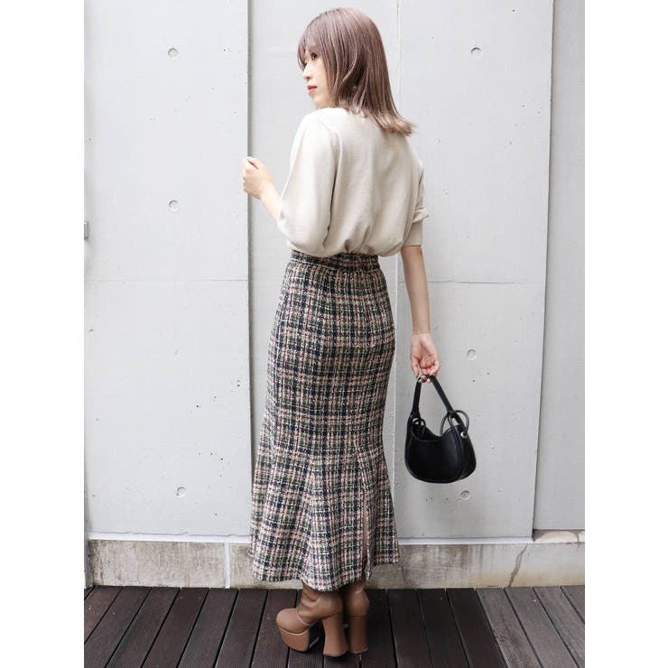 ツイードマーメイドスカート【セットアップ着用可】[品番：MKSW0046169
