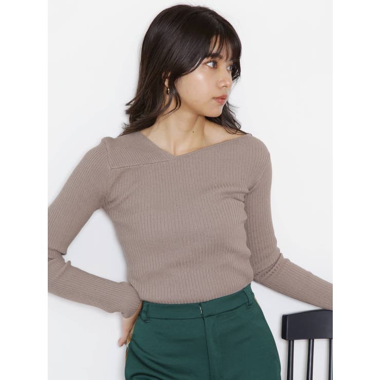 アシメショルダーカットニットトップス[品番:MKSW0048008 アシメショルダーカットニットトップス[品番:MKSW0048008