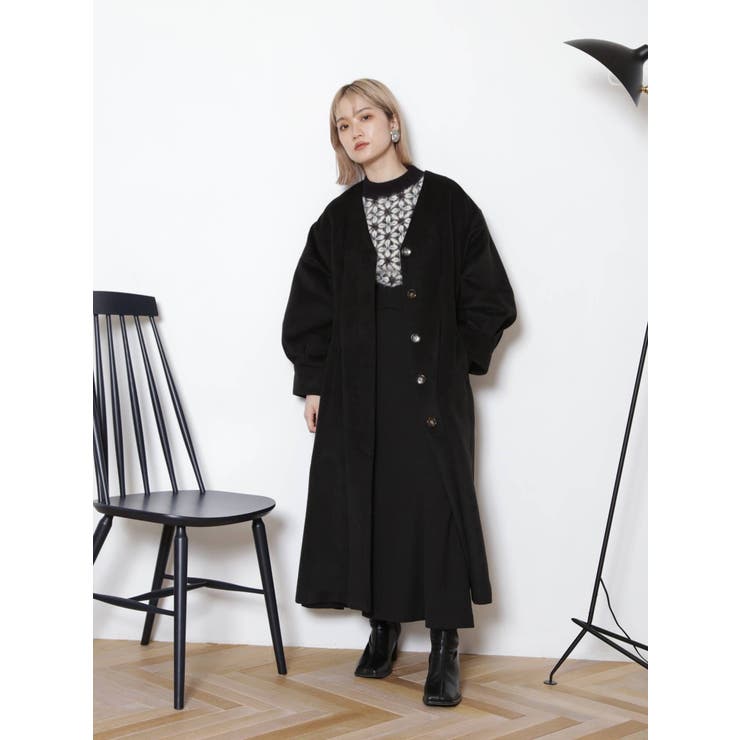 ブラック ノーカラーコート オーバーサイズ MURUA オーバースリーブノーカラーコート（ブラック） -ファッション