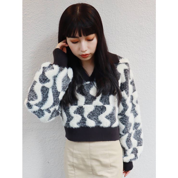 ウェーブチェッカーフラッグニット[品番：MKSW0047886]｜MURUA