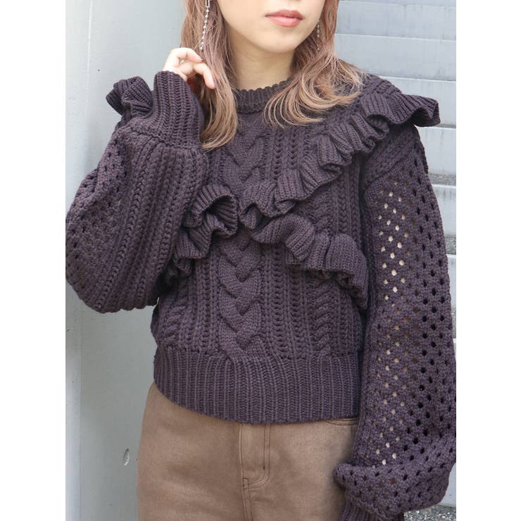 ショートフリルニット[品番：MKSW0049259]｜MURUA（ムルーア