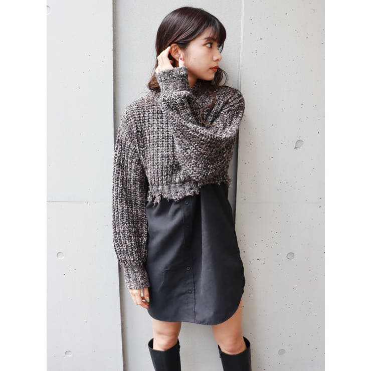 CHICWISH(シックウィッシュ)｜無地ツーピースニットワンピース ホワイト ワンピース ニット ケーブル Chicwish（シック