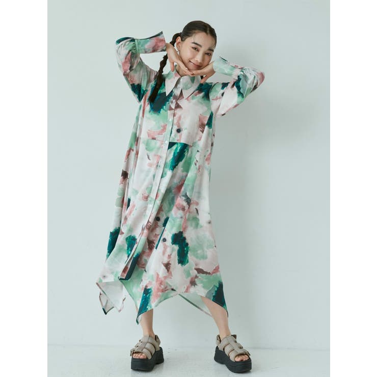 ニュアンスプリントシャツワンピース【WEB限定】[品番：MKSW0050177