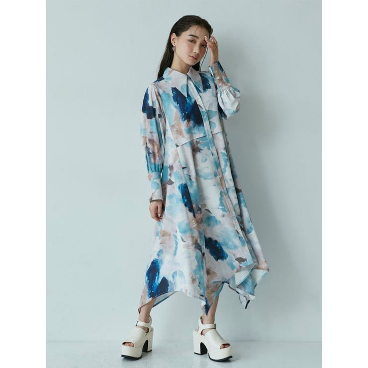 ニュアンスプリントシャツワンピース【WEB限定】[品番