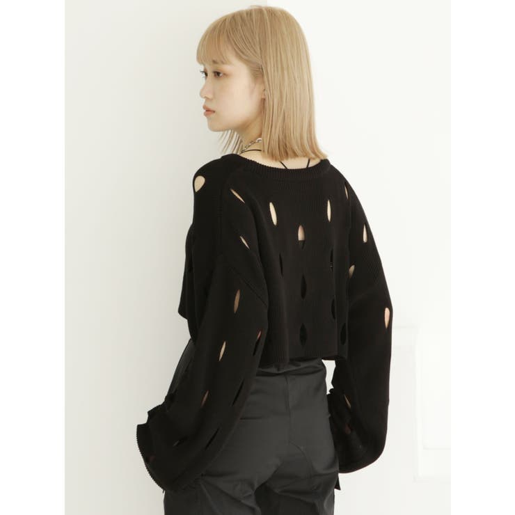 送料無料 いつまで クロップドメッシュニット[品番：MKSW0048904]｜MURUA（ムルーア トップス