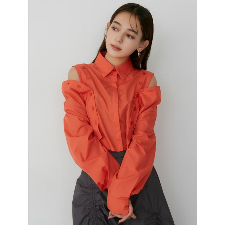「MURUA」 長袖シャツ FREE ブラウン レディース ターンバック2wayシャツ[品番：MKSW0056588]｜MURUA（ムルーア