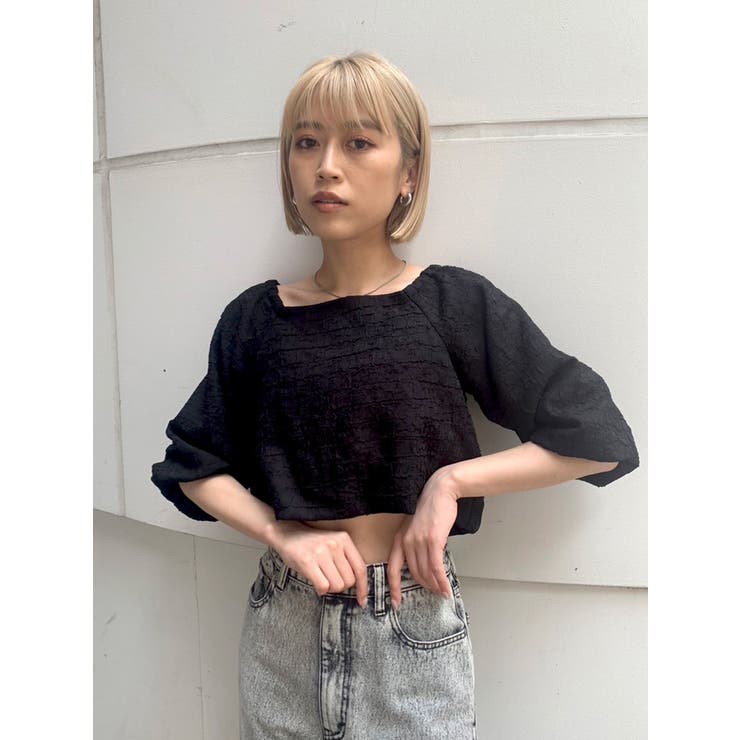 MU SPOTS◆トップス/42/アクリル/BLK SKIN OUT LAYERED SET TOPS/スキンアウトレイヤードセット
